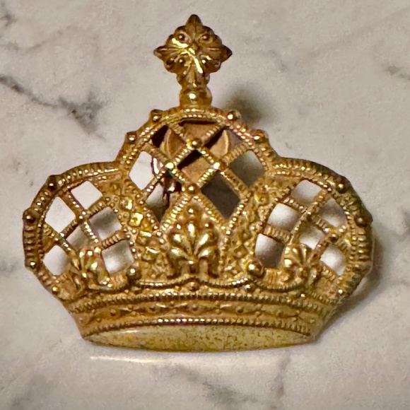 Rare Vintage Signed Miriam Haskell Mid-Century Gold Tone Crown Earrings Clip-on - Picture 2 of 7